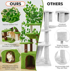 60 inch Cat Tree with Leaves for Climbing, Hiding and Sleeping Cat Tower with Hammock, Scratching Post and Large Cat House