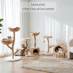 Leo & Lexi Modern Cat Tree Tower with Cave, Real Wood Cat Scratching Post with Bed for Indoor Cats Large Adult, Solid Wooden Climbing Tower, Aesthetic, Luxury Pet Furniture
