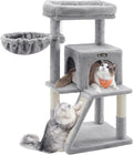 Feandrea Cat Tree, 37.8-Inch Cat Tower, Multi-Level Condo with Widened Perch, Scratching Posts and Ramp, 2-Door Cave, Hammock, Light Gray UPCT51W