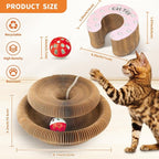 Collapsible Cats Cardboard Scratcher, Interactive Cat Toys for Indoor Cats, Scratch Pad Shape Shifting Ball Track with Bell, Magic Organ Cat Toy for Chase & Scratch Paw Easter Toys for Kitties Pink