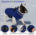 Dogcheer Dog Coat, Waterproof Dog Jacket with Harness, Reflective Adjustable Puppy Winter Coat with Zipper, Christmas Snow Jacket Clothes for Small Medium Large Dogs - Blue XS