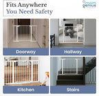 Pressure Mounted Baby Gate for Stairs, Extra Wide 29-40.5 Inch Adjustable, Auto-Close, Double Lock, 29.9" Tall Metal Dog Gates for Doorways, Kitchen & Hallways, CPC & CE Certified, White