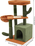Cat Tree, 30.3in Cat Scratching Climbing Frame, Cactus-Shaped Cat Tree, Double Condos, Scratching Posts, Floor Mount, Soft Surface for Families, Pet Stores, Cat Houses,