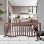 Freestanding Dog Gate Indoor,Doggie Gate Foldable Pet Gates for Doorways,Stairs or Hallways, Wooden Brown Pet Gate for the House, Pet Fence with Support Feet Included,24 "Height-4 Panels