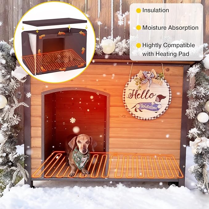 Aivituvin Heated Dog House Outdoor & Indoor Dog Kennel with Insulated Liner & Heating System for Winter Waterproof Large Dog Cage for Small & Medium & Large Dogs,Unique All-Around Iron Frame
