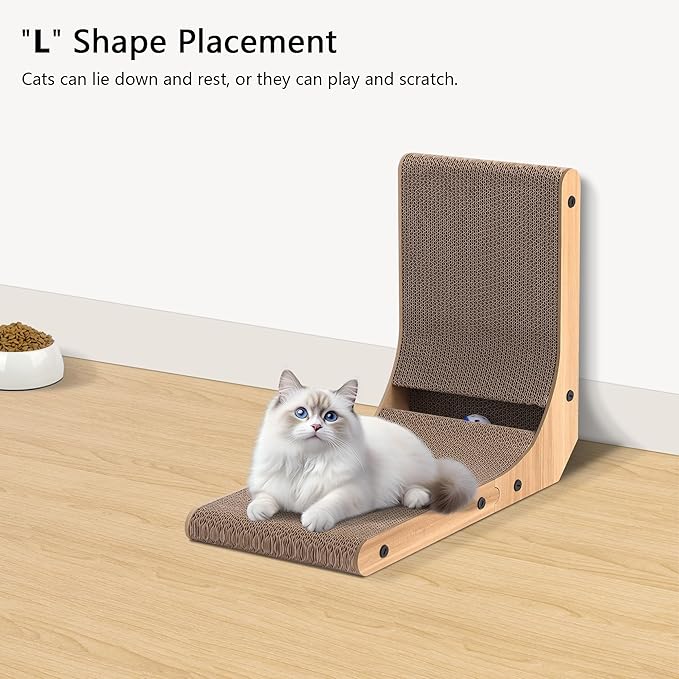 KIGOTY Cat Scratcher,17 Inch L Shape Cat Scratch Pad, Vertical Cat Scratcher Board, Cats Scratchers for Indoor Cats, Cardboard Cat Scratching with Ball,Cats Toys