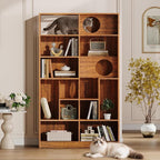 Bookcase Wooden Cat Tree, Brown Bookshelf Indoor Cat House Pet Furniture, Display Case with Storage, Cat Litter Box Enclosure Climbing Shelf