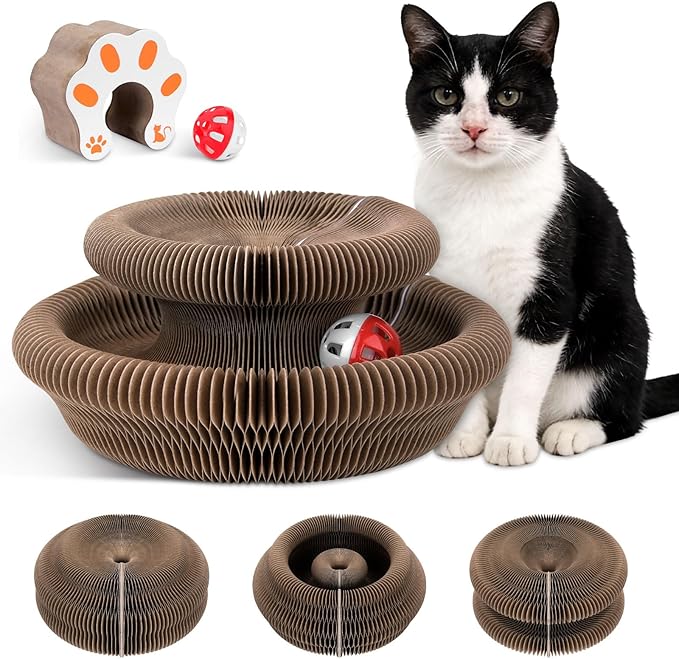 Meetory Magic Organ Cat Scratcher Board - Cat Ball Adventure, Thick & Large Connectable Cardboard Scratching Board with Bell Ball, The Ultimate Interactive Mental & Physical Exercise for Cats