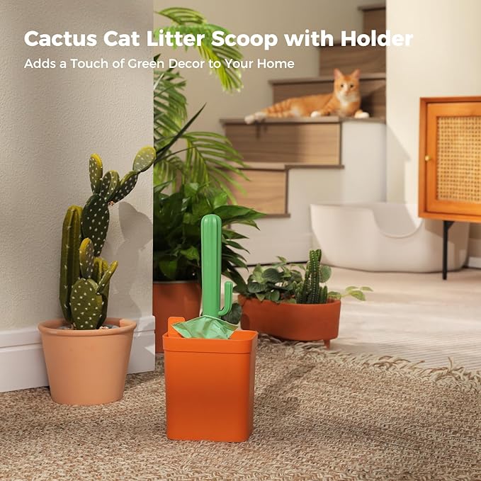 Cute Cat Tree with Flower Top Bed - Cloud Scratching Posts, Cactus Cat Litter Scoop with 2 Replaceable Compostable Scoops