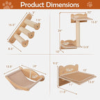 Tangkula Cat Wall Shelves, 4 Pieces Wooden Wall Mounted Kitten Furniture Set with Hammock, 2-Step Cat Tree, Non-Slip Pads, Sisal Stairs & Scratching Posts, Modern Cat Climber Steps (Natural)