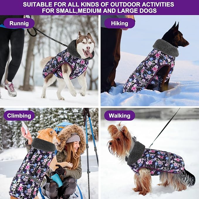 Doglay Dog Coat, Waterproof Dog Jacket Pet Winter Coat for Cold Weather with Thicken Furry Collar, Reflective Puppy Winter Jacket Warm Fleece Lining for Small Medium Large Pets