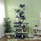 PawHut Cat Tree, 81" Cat Tower for Large Adults Indoor Cats with Cat Scratching Posts, Scratching Board, Cat Condos, Cat Beds, Hammocks, Multi-Level Platforms, Toy Balls & Rope Cat Toy, Dark Gray