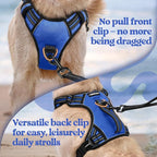 rabbitgoo Dog Harness for Large Dogs, No Pull Pet Harness with Soft Padded Handle, Adjustable Reflective Vest with 3 Buckles, Easy Walking Harness with 2 Leash Clips, Blue, L
