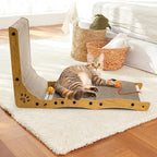 L Shape Cat Scratcher, 26.8" Vertical Cat Scratching Board with Ball Toy, Large Wall Mounted Curving Scratching Ramp, Tall Standing Cat Scratch Pad, Wall Furniture Protector for Indoor Cats