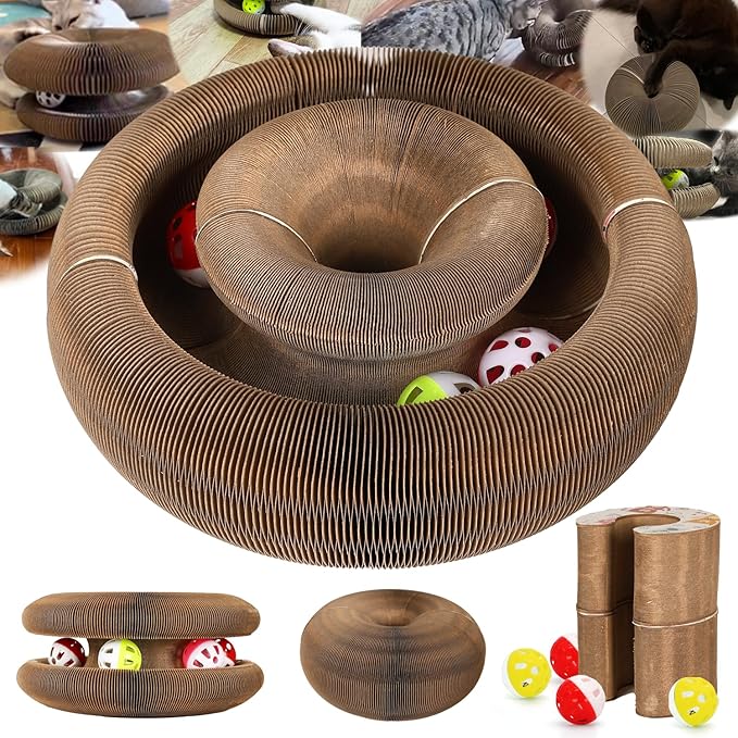 2 Pack Magic Organ Cat Scratcher Board with 4 Bell Ball, Cat Ball Adventure The Ultimate Interactive Mental Physical Exercise for Indoor Cats Toy