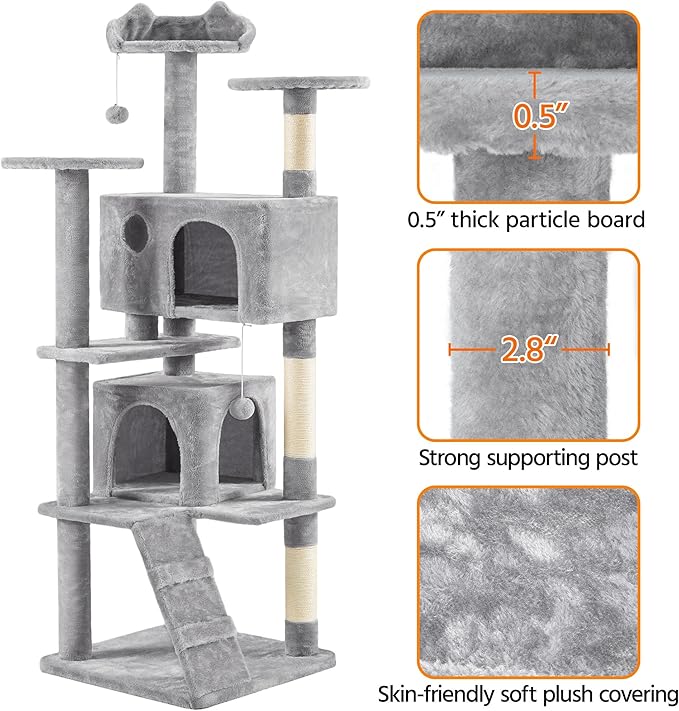 Topeakmart 70in Cat Tree, Multi-Level Cat Tower with Scratching Post Dangling Ball and Condos Cat Furniture for Indoor Cats, Light Gray