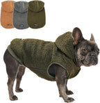 Tuff Pupper Fleece Dog Hoodie Sweater | Teddy Sherpa Outer & Soft Polar Fleece Lining | Adjustable Fit Winter Coat with Hood, Leash Hole, Ribbed Cuffs | for Small Medium Large XL XXL Dogs (Olive, S)