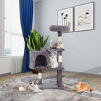 36-Inch Ergonomic Cat Activity Tower with Sisal-Wrapped Columns & Toys - Modular Design Saves Floor Space While Providing 3-Tier Vertical Play Zones for Multiple Indoor Cats（Light Grey）