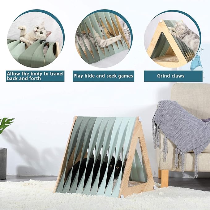 Petsfit Cat Houses for Indoor Cats,Modern Style Wood Cat House with Soft Mat,Portable&Easy Assembly(Triangle)