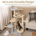 Tangkula Modern Cat Tree, 44 Inch Multi-Level Cat Tower with Removable Padded Top Perch, Sisal Scratching Posts, Jumping Platforms, Dangling Ball, Kitty Activity Center for Indoor Cats