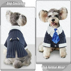 DENTRUN Navy Blue Dog Tuxedo - Formal Pinstripe Pet Suit Shirt with Satin Tie, Elegant Wedding Outfit Birthday Party Attire for Chihuahua Yorkie Shih Tzu Pomeranian Small Dogs (Polyester), S