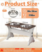 Piskyet Elevated Dog Bowls,Farmhouse Dog Bowls Stand, Raised Dog Bowl with 2 Stainless Steel Wooden Dogs Bowls 9 Cups 13.8''H_80 oz Bowl-Farmhouse Style