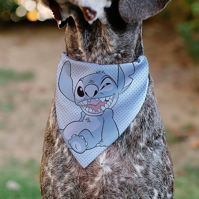 Disney Pet Bandana Lilo and Stitch Stitch Winking Pose and Polka Dots White Blue Slip On Collar Bandana Only