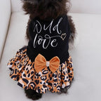 CuteBone Leopard Brown Dog Sweater Dress Wild Love Knit Turtleneck Puppy Sweater with Bowtie Harness Hole Pullover Winter Dress for Medium Dogs