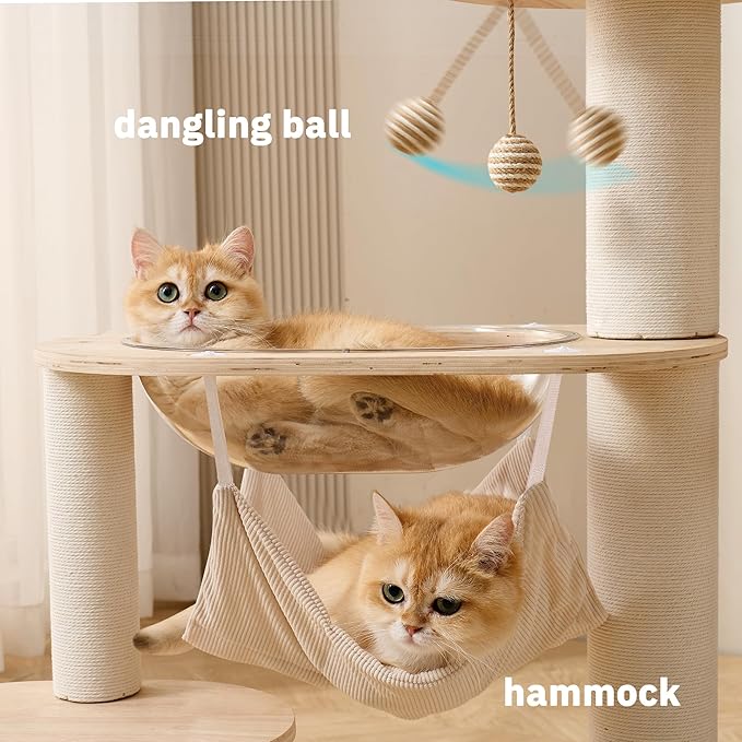 Modern Cat Tree Tower with Hammock for Indoor, Multifunctional 41-in Spacious Cat Tower with Bed, Space Capsule, Dangling Ball, Interactive Rope, Scratching Post