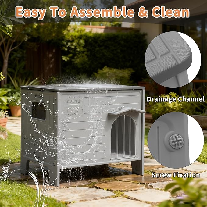 Rockever Dog House Outdoor Indoor for Small Medium Dogs, Insulated Dog House with Mat, Plastic Elevated Outdoor Dog House Waterproof Dog Kennel with Window, Clean Easily(M & Mat)