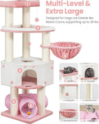 Heavy Duty Cat Tree for Large Cats Adult - 60 Inch XXL Sturdy Cat Tower Condo with Extra Wide Scratching Posts (φ4.4in) Big Cat House Hammock Perch - Indoor Wood Modern Multi Level Corner Cat Bed