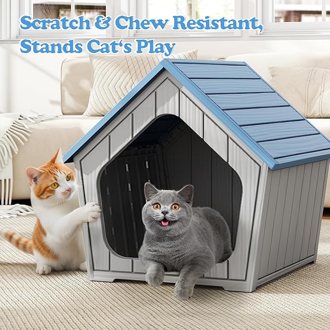 KAMABOKO Outdoor Cat House – Durable Pet Shelter with Ventilation for Indoor & Outdoor, Removable Roof, Easy to Clean, Comfortable Cozy Hideout for Cats(Blue)