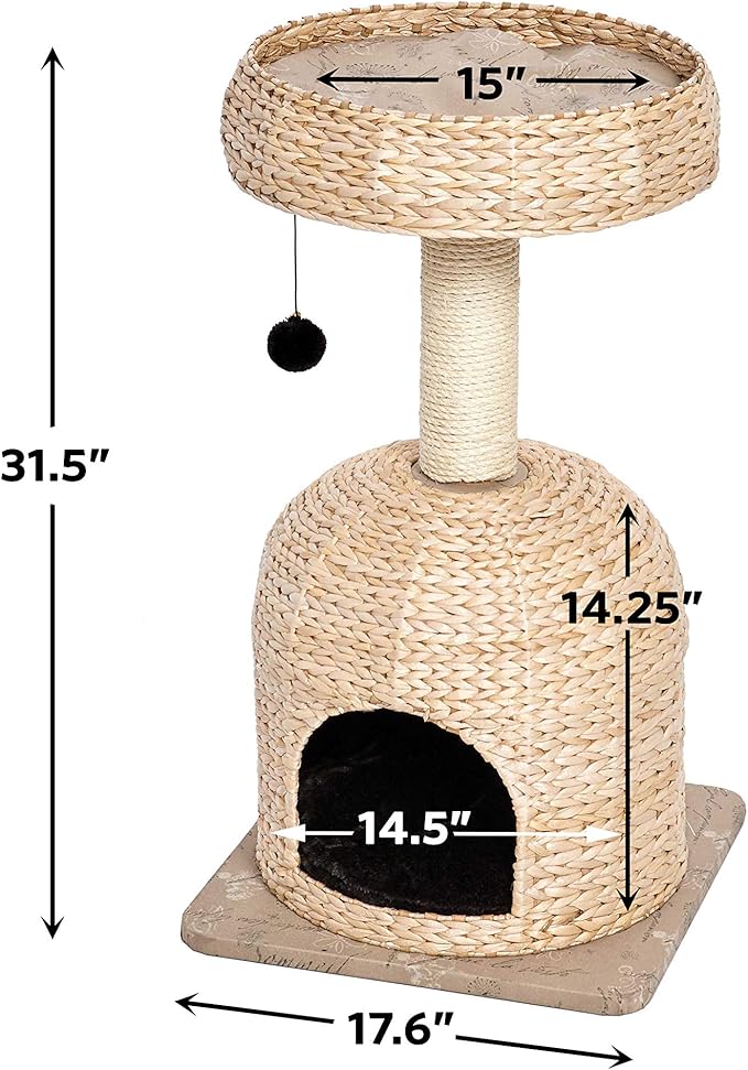 MidWest Homes for Pets Cat Tree |Scout Cat Furniture Cat Activity Tree w/Sisal Wrapped Support Scratching Posts & Dangle Play Balls, Woven Rattan & Script Small Cat Tree