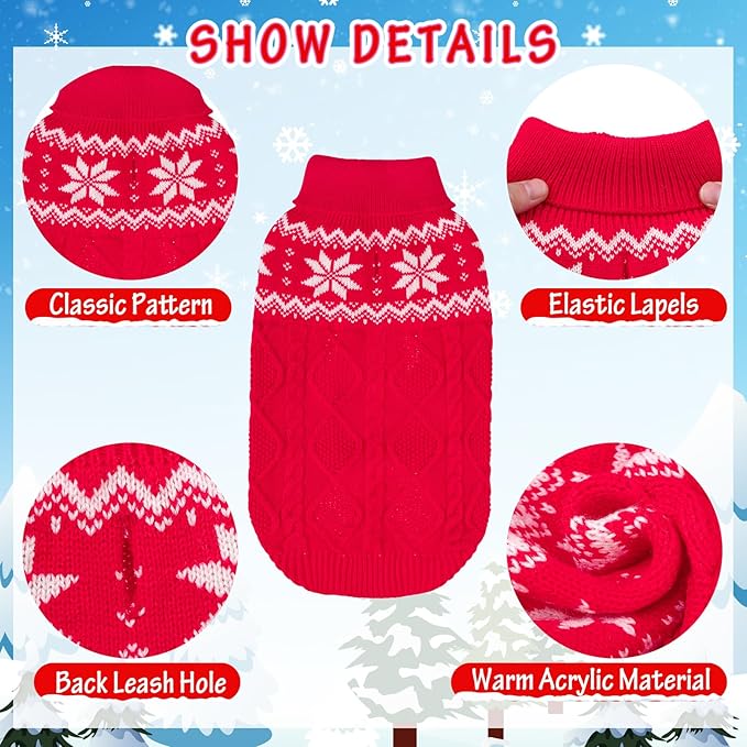 Warm Winter Dog Sweater - Cold Weather Pet Clothes for Small Medium Large Dogs Indoor Outdoor, Soft Classic Knit Puppy Apparel