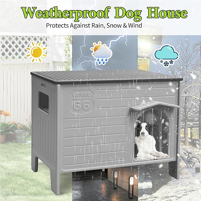 Dog House Outdoor Weatherpoof Plastic Large Dogs Houses Indoor Waterproof Stray/Pet Dog Shelter Outside for Large and Medium Dogs