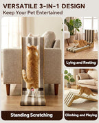 Cat Scratcher, L-Shaped 23.7" Tall Cardboard Scratching Board - 3 in 1 Wall Lean or Flat Use, Extra Thick Corrugated Cat Scratch Pad with Bell Ball Toy for Indoor Cats