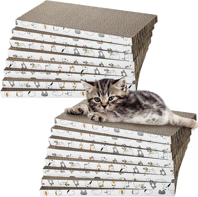 16pcs Small Cat Scratching Cardboard Bulk 13.4x6x0.8 Inch Durable Cat Scratch Pad Reversible Cardboard Safe for Indoor Kitten Shelter Stray Kitten Sleep Biting Play and Grind Claws(Straight)