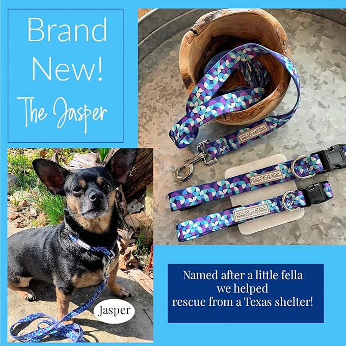 Lucky Love Dog Martingale Dog Collar & Leash - Adjustable, No-Slip, Durable, Comfortable, Soft Webbing, & Stylish Patterned Collar & Leash Set for Male and Female Dogs - Jasper Combo, Large