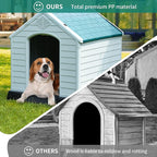 DWVO Large Outdoor Dog House, Plastic Doghouse with Air Vents and Ground Nails, Insulated Water Unaffected Puppy Shelter for Small Medium Dogs (28.5''L x 26''W x 28''H, Blue)