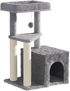 Cat Tree Tower for Indoor Cats, 33 Inches Multi-Level Cat Condo with Scratching Posts, Large Perch, Hanging Toy for Large Adult Cats, Gray