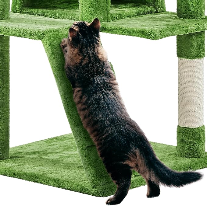 Topeakmart 61in Cat Tree Tower Condo with 2 Cozy Cat Condos Ladder and 3 Platforms for Indoor Cats Kittens
