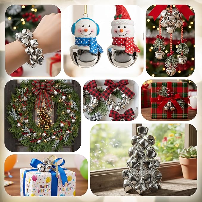 BigOtters 50 Pcs Jingle Bells for Crafting, 1 Inch Craft Bells Bulk for DIY, Home Christmas Decoration, Silver