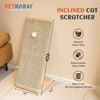 PETKARAY Inclined Cat Scratcher, Sisal Scratching Ramp for Indoor Cats, 24.8'' Cat Scratch Post for Couch, Replaceable Sisal Scratch Pad with Toy Ball, Chevron