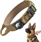 Tactical AirTag Dog Collar - Heavy Duty, Adjustable GPS Collar Compatible with Apple AirTag, with Holder & Control Handle for Medium/Large Dogs [ Brown, M ]