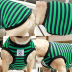 iChoue English Bulldog 100% Breathable Cotton Striped T Shirts Halloween Vest Clothes for Medium Dogs Tank Tops French Frenchie Pug Boston Terrier Pitbull Green Black Stripes - XXLarge