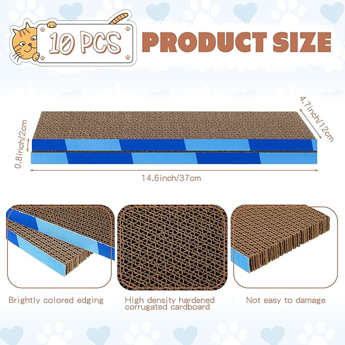 Tatuo 10 Pcs Cat Scratching Pads Large Cat Scratcher Cardboard 14.6 x 4.7 Inch Double Sided Scratch Board, Non-Toxic, Durable, Safe for Pets