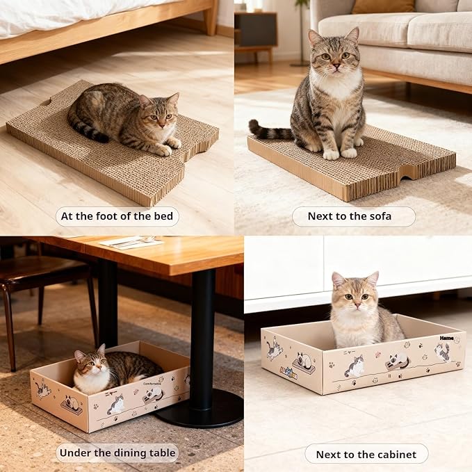 Large Cat Scratcher Pad with Box, Reversible Corrugated Cardboard Scratch Pad, Kitten Scratching Board with Catnip, Durable Recycle Scratching Pads (Small pad: 13.78" x9.53" x1", Pattern Two-3 PCS)