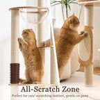 Modern Cat Tree Tower with Scratching Post for Indoor, Solid Wood Multifunctional Cat Tree Tower with Soft Bed, Space Capsule, Sisal Scratching Board, Grooming Post, Dangling Ball