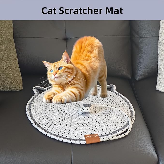 Cat Scratcher Mat, Natural Cotton Rope Cat Scratching Pad, 16.9'' Round Cat Wall & Floor Scratch Pad, Durable Double - Sided Cat Scratcher, Furniture Protector for Wall, Sofa, Couch, Carpet, Beige
