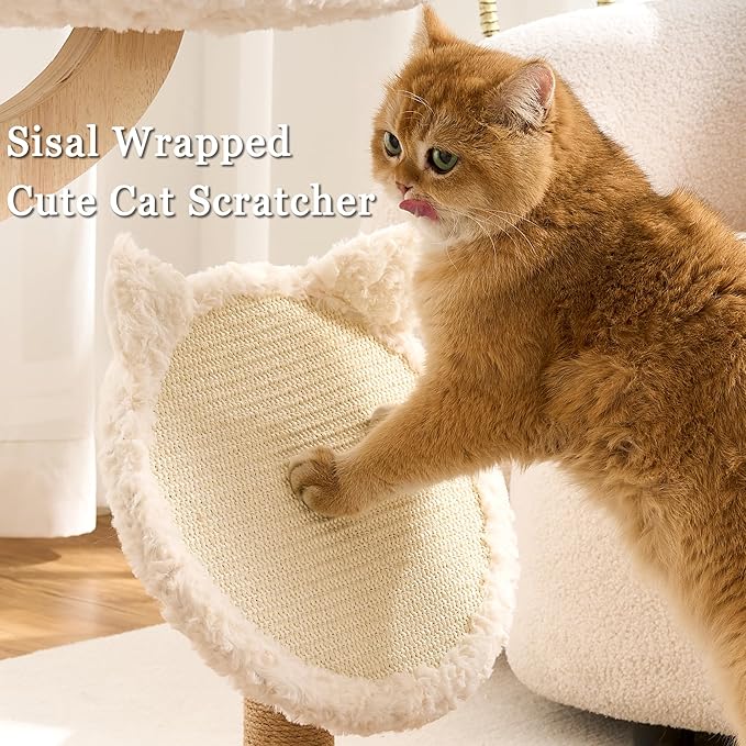 Modern Cat Tree Tower for Indoor Cats Large Adult, 37 inch Flower Cat Tree with Scratching Post, Luxury Aesthetic Cat Tree with Cloud-Soft Flower Perches and Physical Mouse-Sound Hanging Toy
